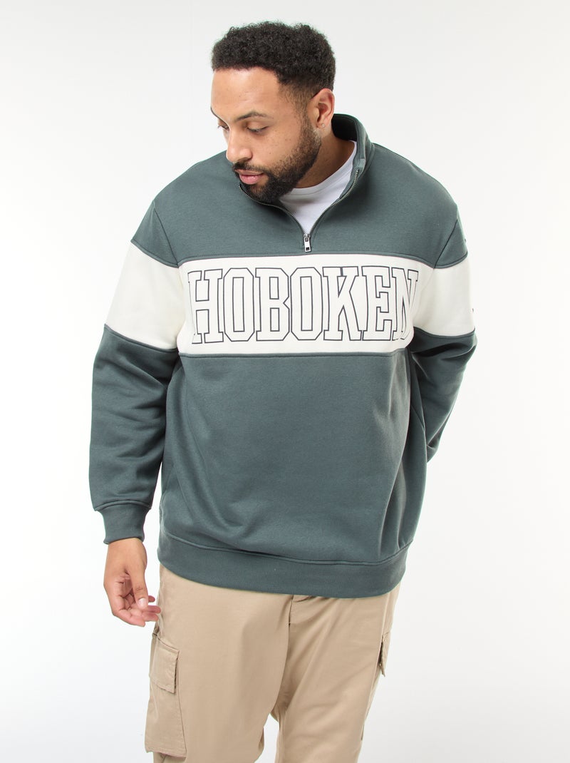 Pull col camionneur esprit colorblock en molleton Vert - Kiabi