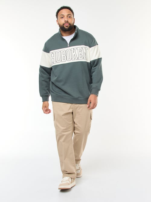 Pull col camionneur esprit colorblock en molleton - Kiabi