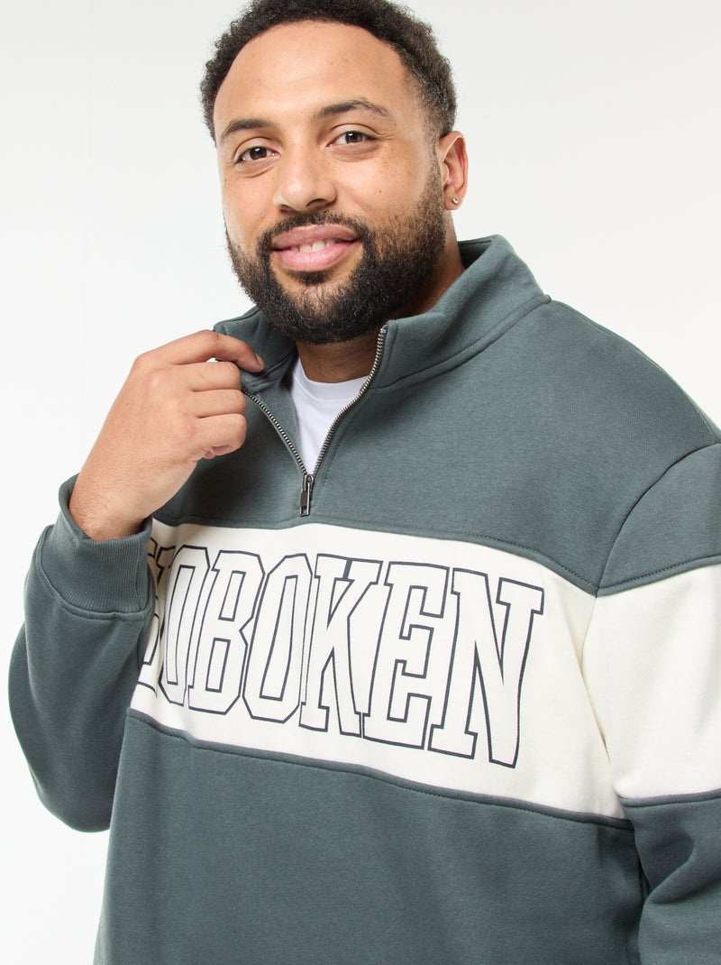 Pull col camionneur esprit colorblock en molleton Vert - Kiabi