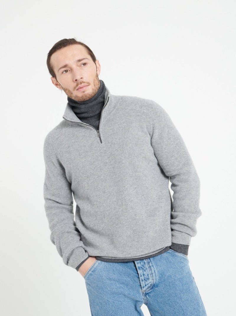 Pull col camionneur homme 100% cachemire bleu marine - ZACH 2 Gris clair - Kiabi