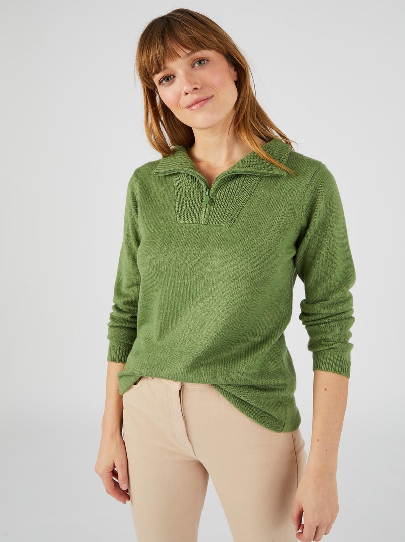 Pull col camionneur zippé - Damart Vert anis - Kiabi
