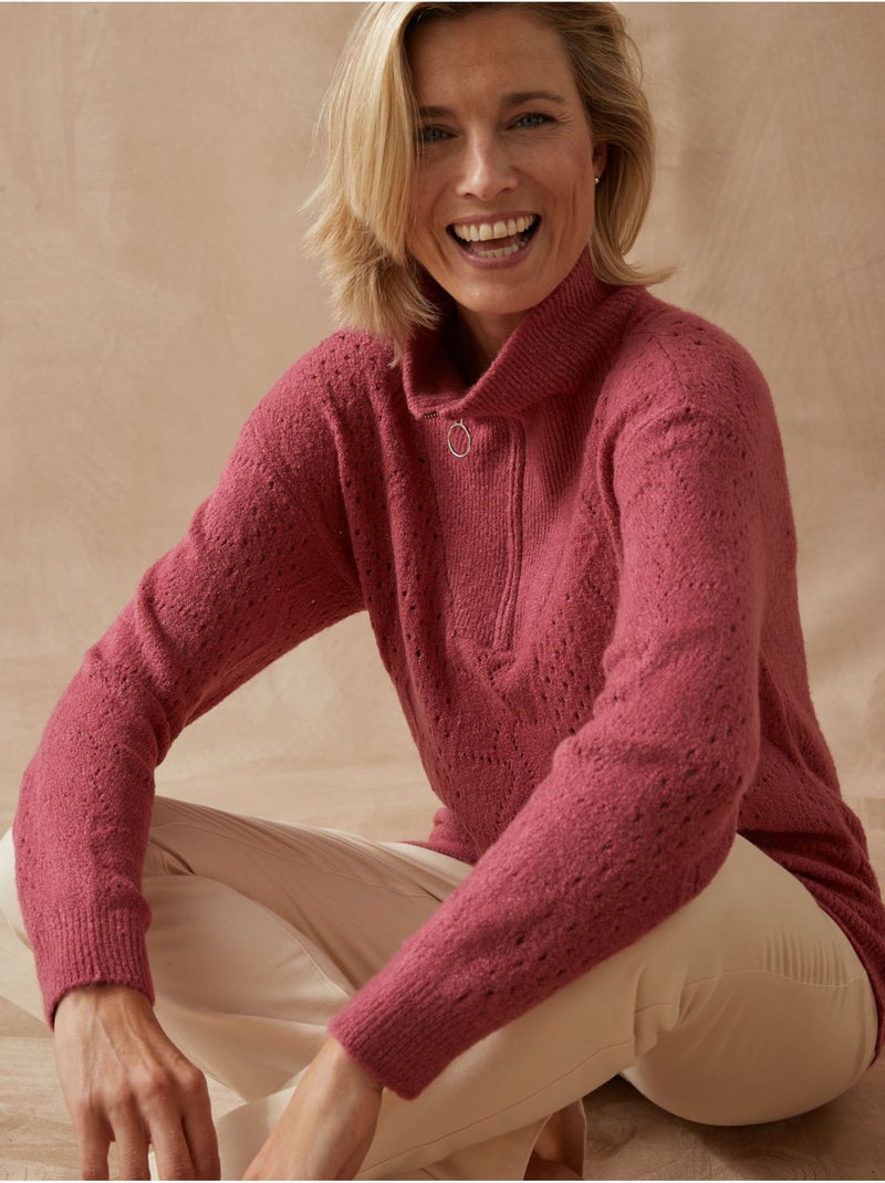Pull col camionneur zippé - DAXON Rose foncé - Kiabi