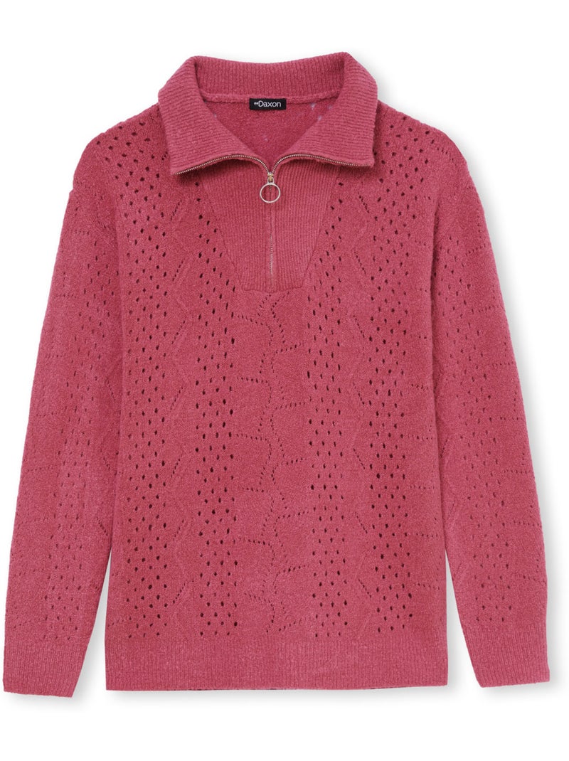 Pull col camionneur zippé - DAXON Rose foncé - Kiabi