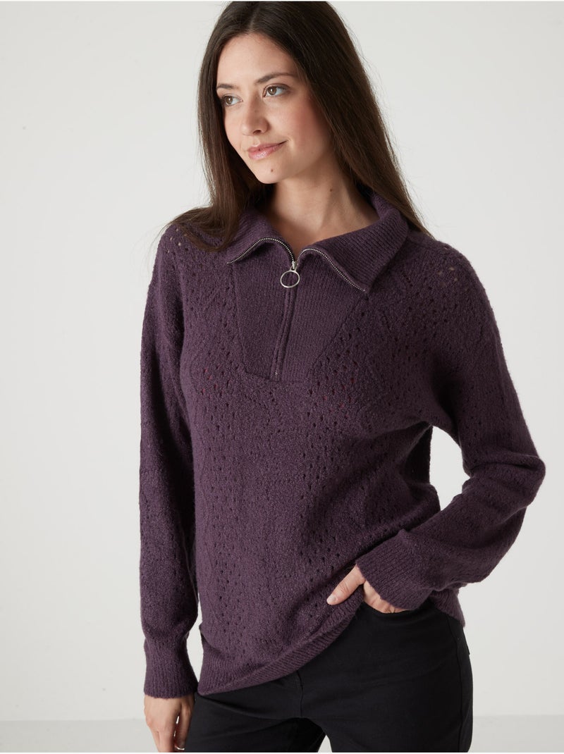 Pull col camionneur zippé - DAXON Violet prune - Kiabi