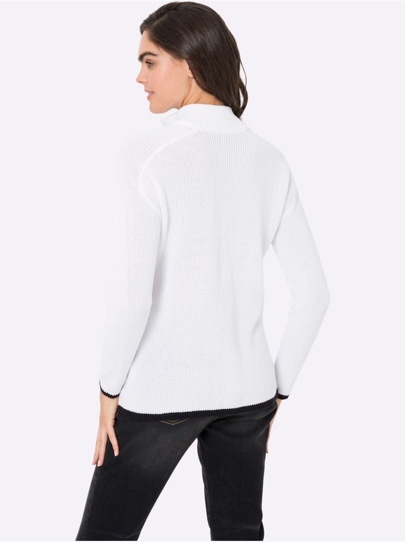 Pull Col Camionneur Zippé - Taille Standard - helline Blanc - Kiabi