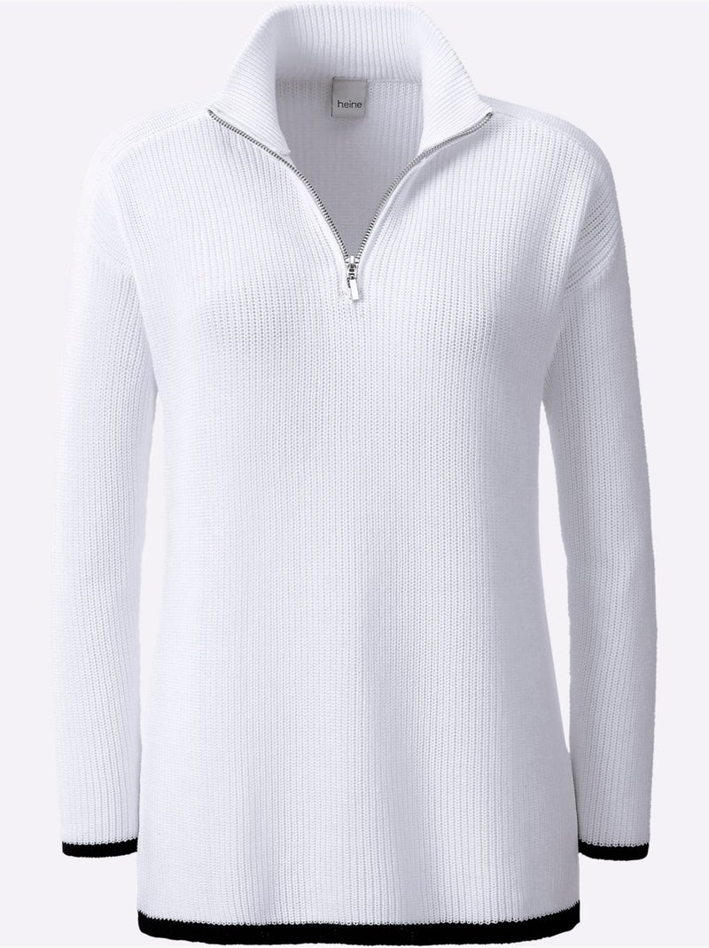 Pull Col Camionneur Zippé - Taille Standard - helline Blanc - Kiabi