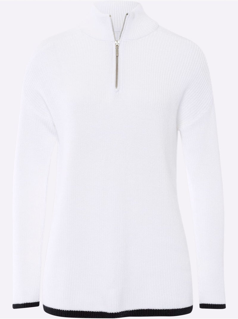 Pull Col Camionneur Zippé - Taille Standard - helline Blanc - Kiabi