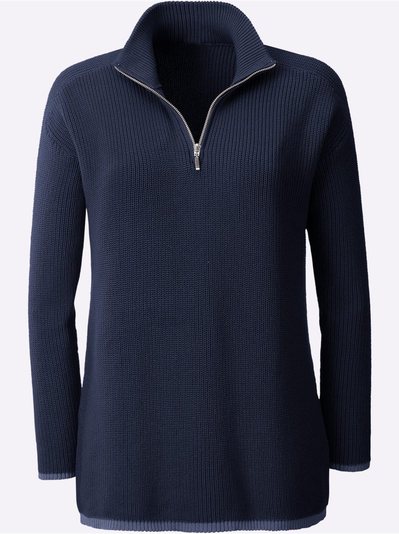 Pull Col Camionneur Zippé - Taille Standard - helline Bleu marine - Kiabi