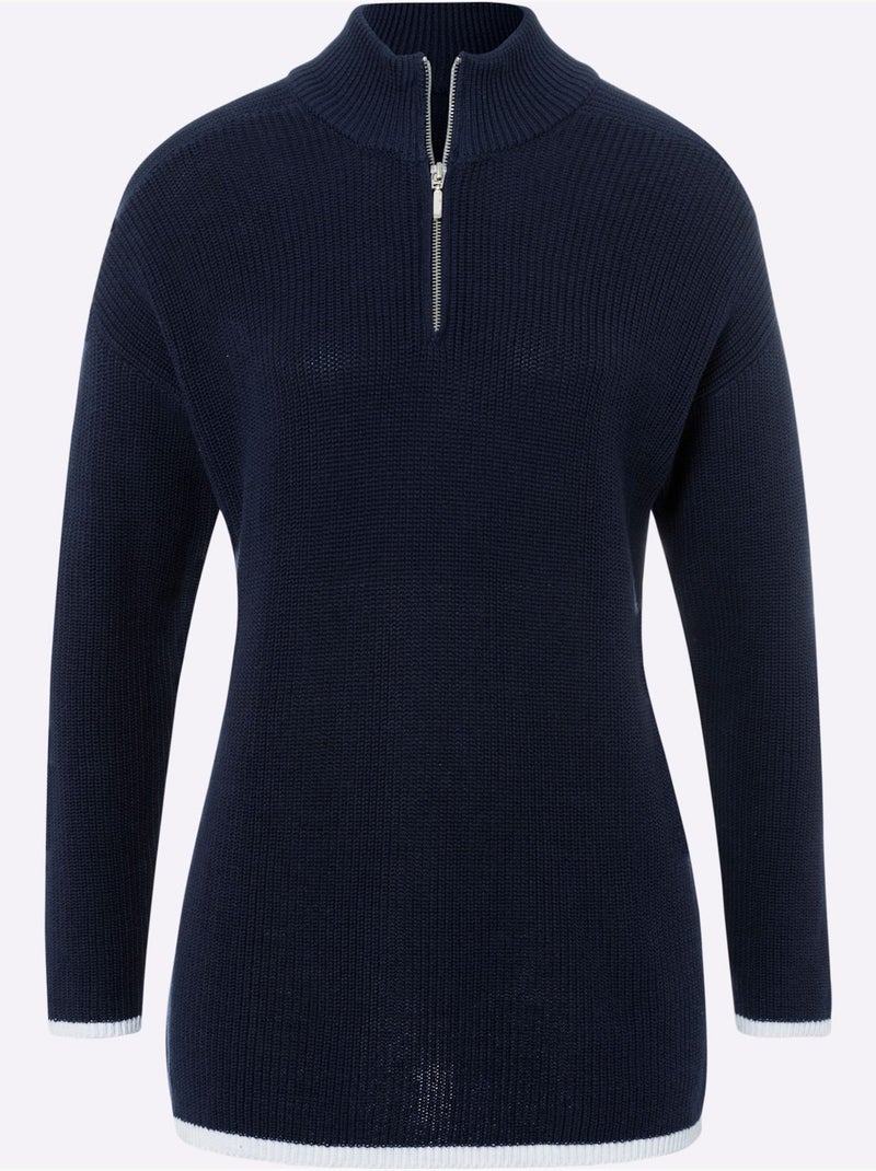 Pull Col Camionneur Zippé - Taille Standard - helline Bleu marine - Kiabi