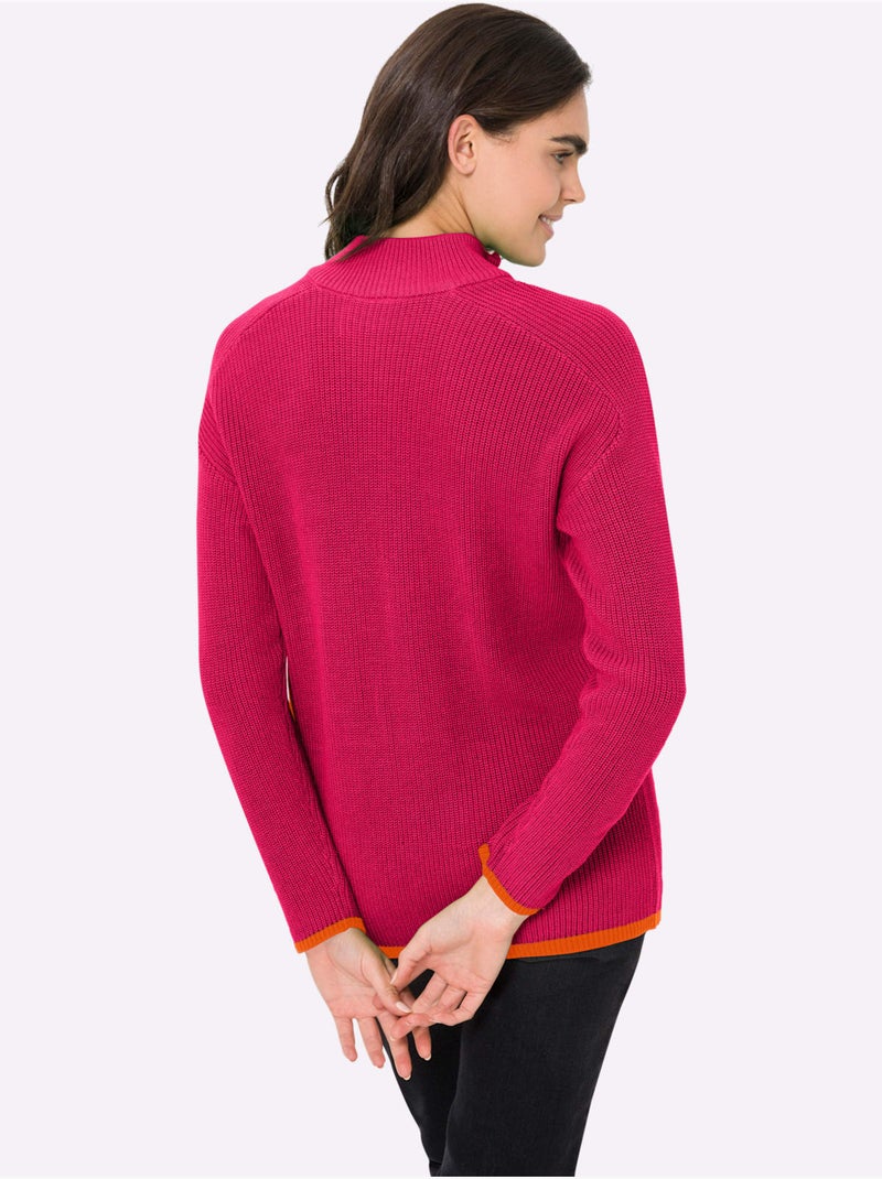 Pull Col Camionneur Zippé - Taille Standard - helline Rose fushia - Kiabi