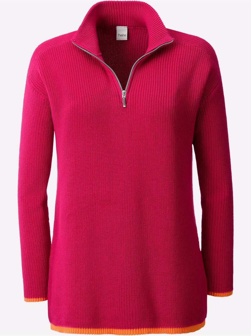Pull Col Camionneur Zippé - Taille Standard - helline Rose fushia - Kiabi