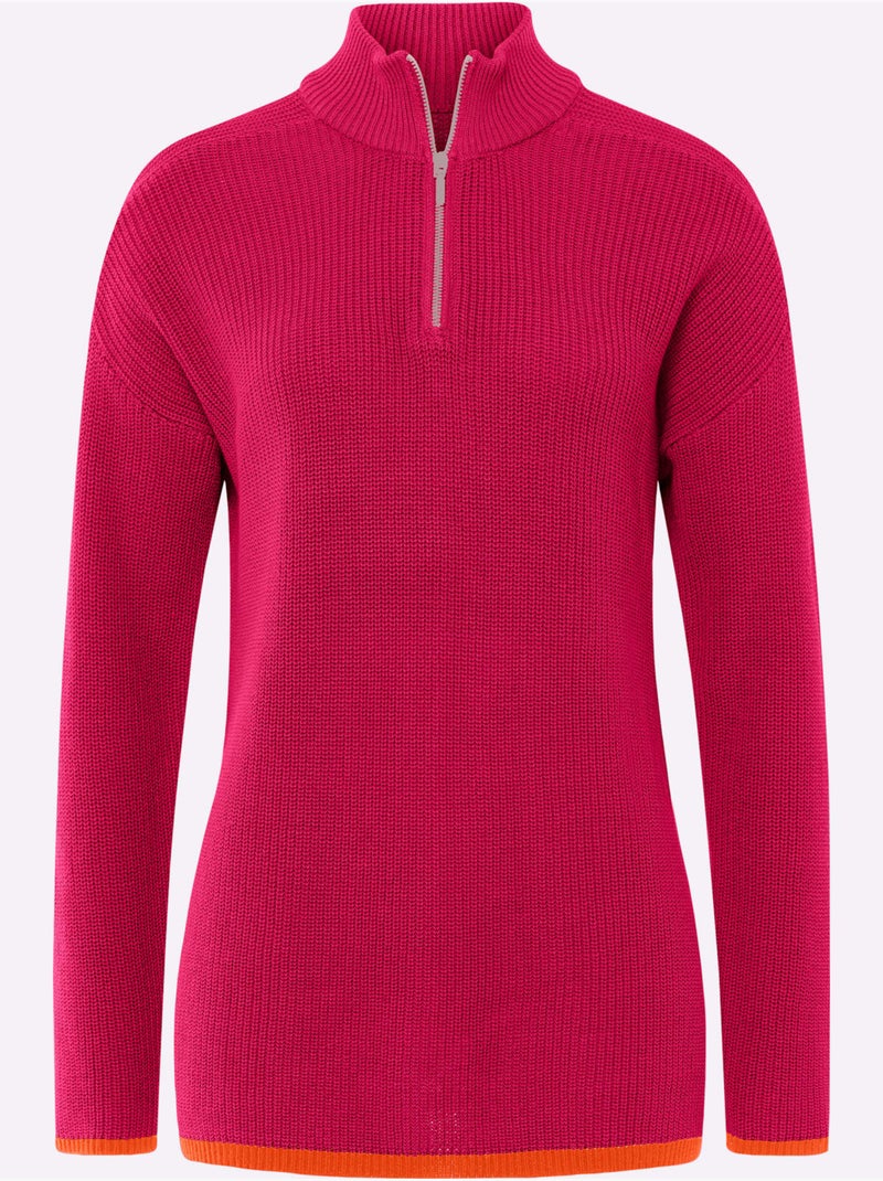 Pull Col Camionneur Zippé - Taille Standard - helline Rose fushia - Kiabi