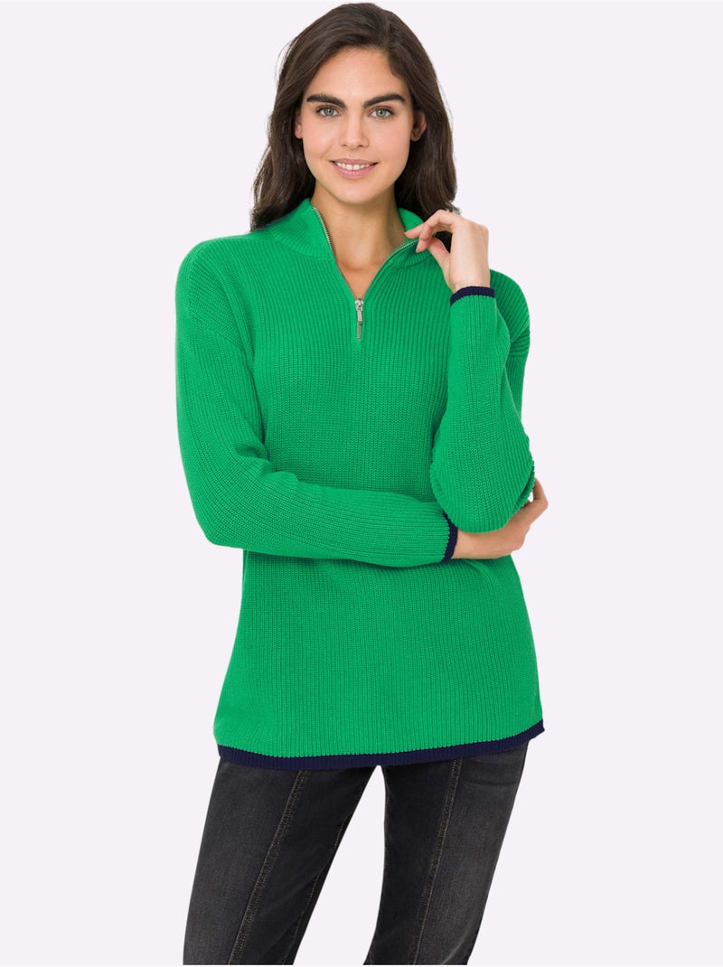 Pull Col Camionneur Zippé - Taille Standard - helline Vert - Kiabi