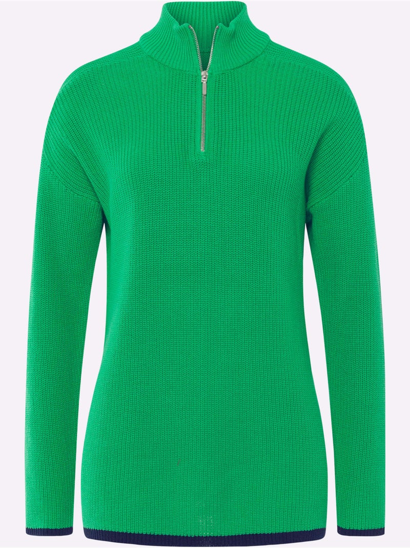 Pull Col Camionneur Zippé - Taille Standard - helline Vert - Kiabi