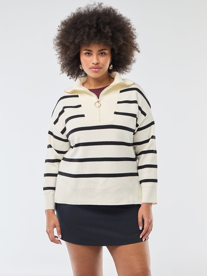 Pull col camionneur zippé Beige - Kiabi
