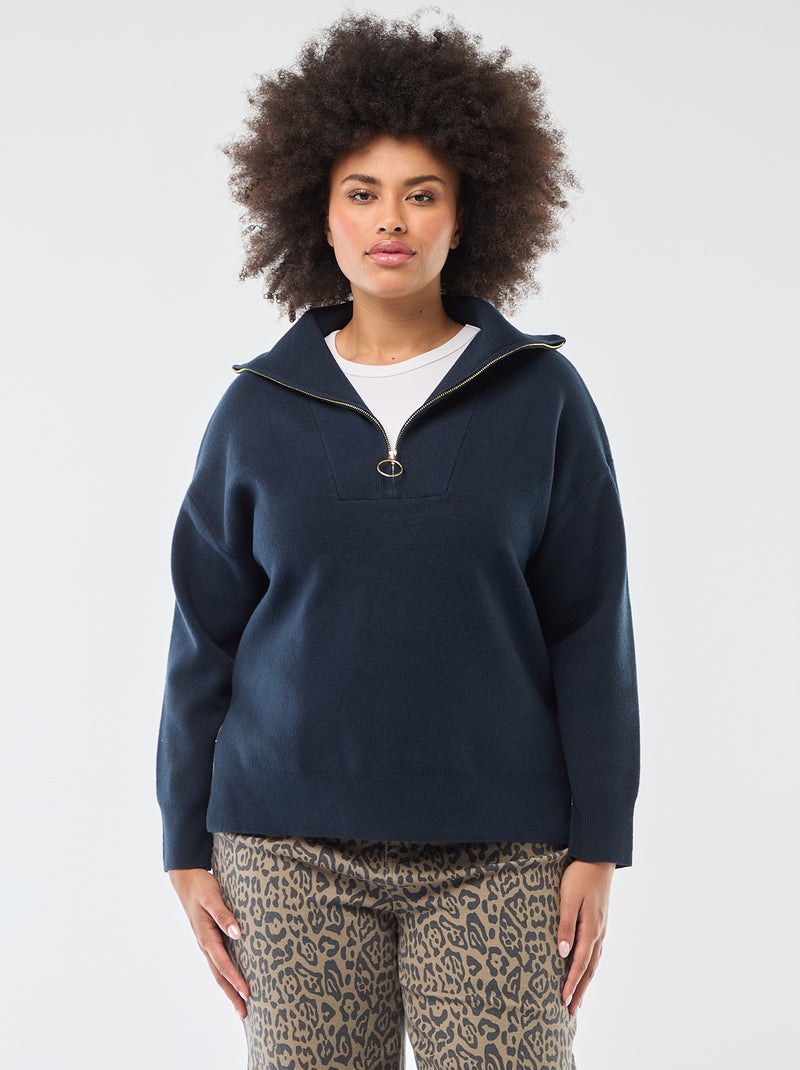 Pull col camionneur zippé Bleu - Kiabi