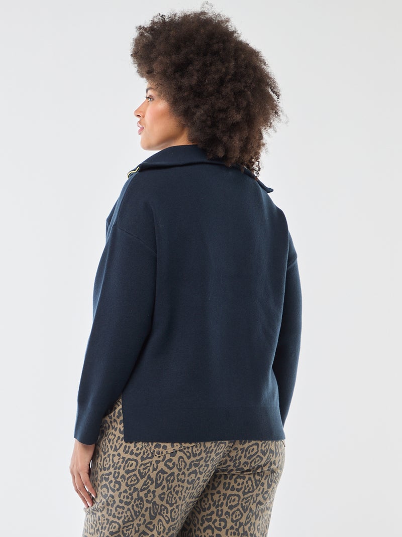 Pull col camionneur zippé Bleu - Kiabi