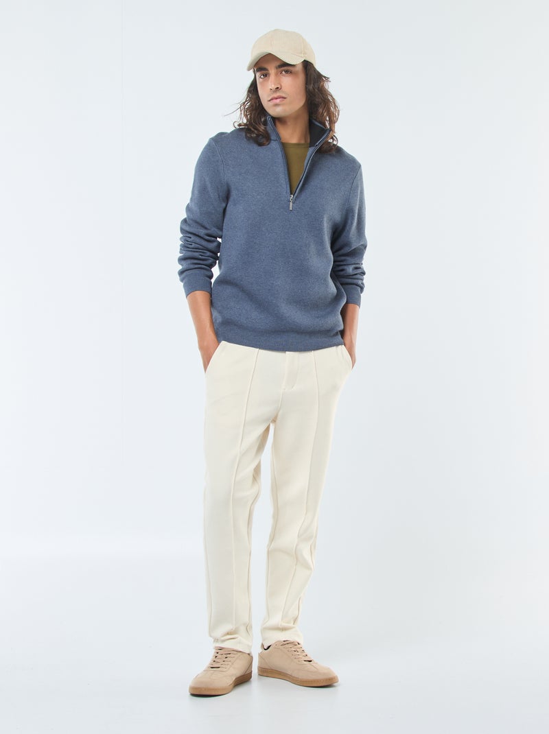 Pull col camionneur zippé en maille Bleu - Kiabi