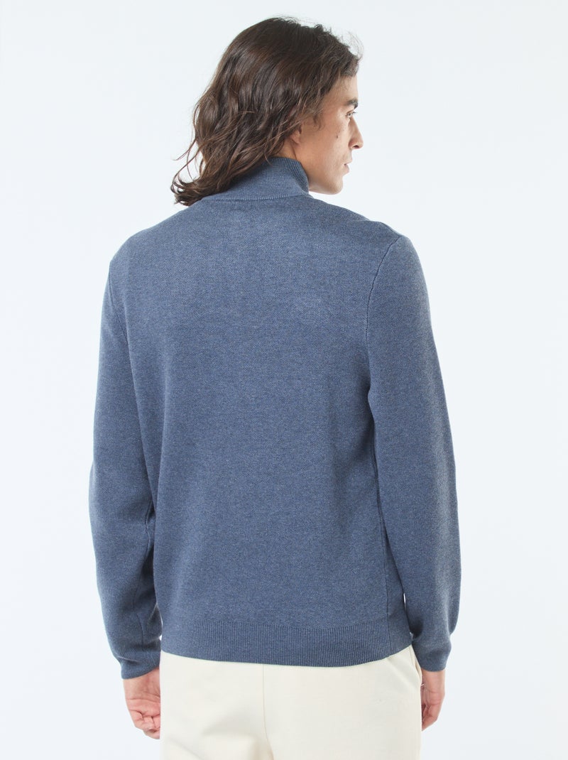 Pull col camionneur zippé en maille Bleu - Kiabi