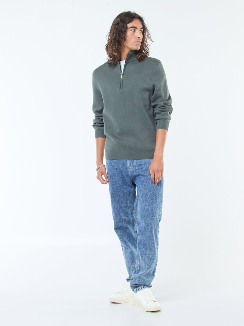 Pull col camionneur zippé en maille Kaki - Kiabi