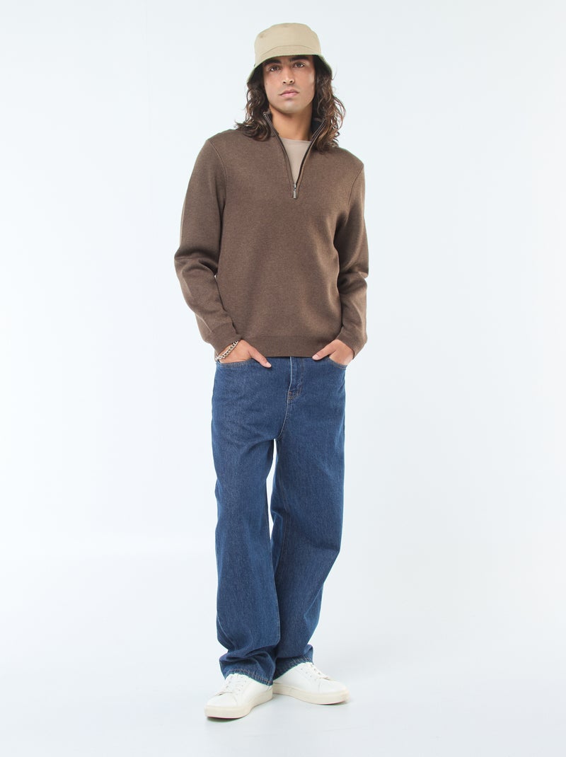 Pull col camionneur zippé en maille Marron - Kiabi