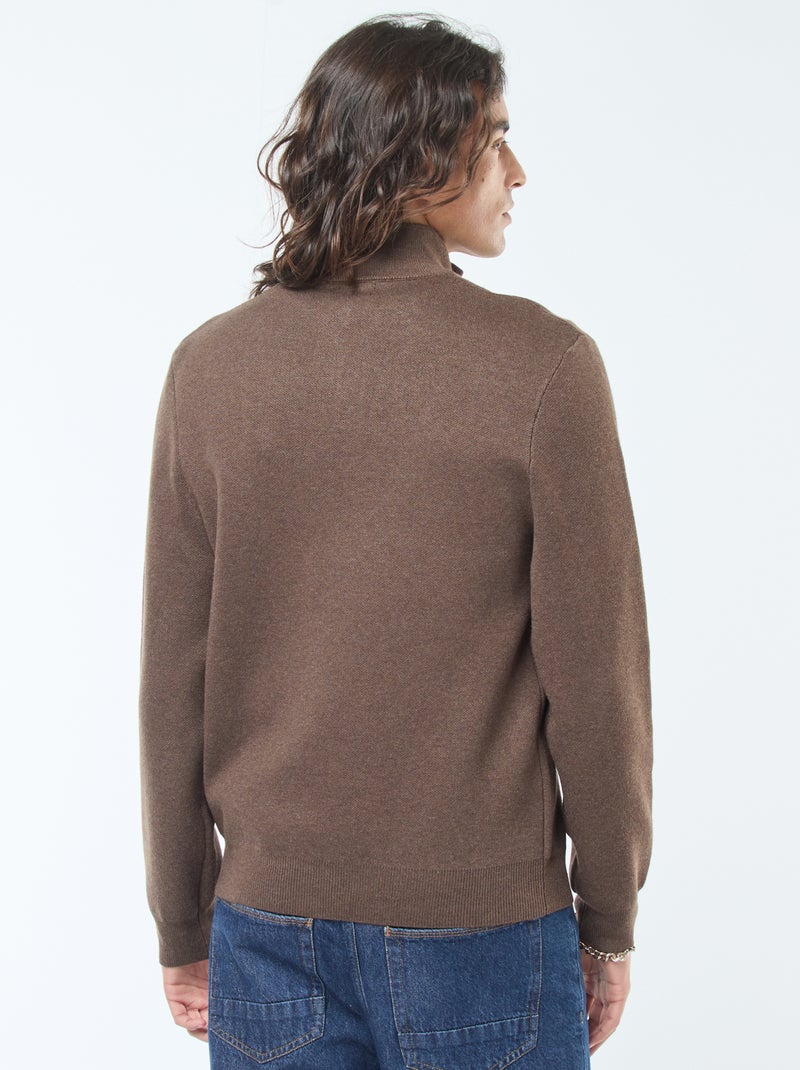 Pull col camionneur zippé en maille Marron - Kiabi