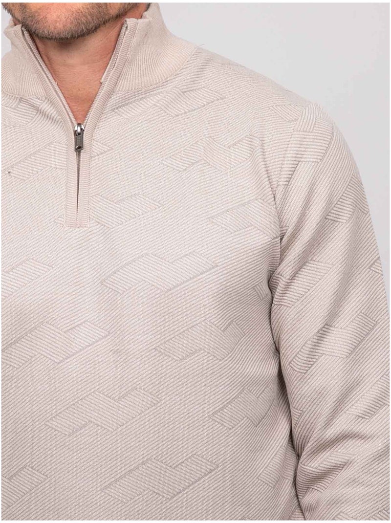 Pull col camionneur zippé jacquard lamaton Beige - Kiabi