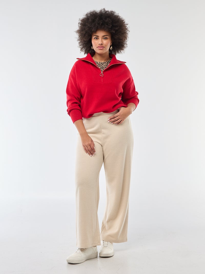 Pull col camionneur zippé Rouge - Kiabi
