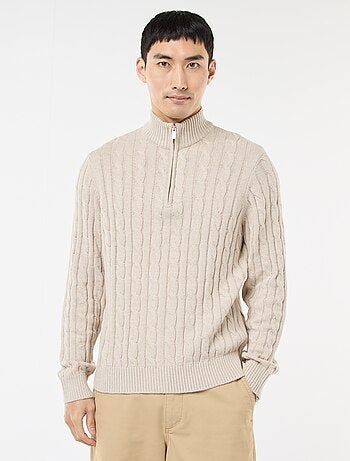 Pull col camionneur zippé torsadé en coton