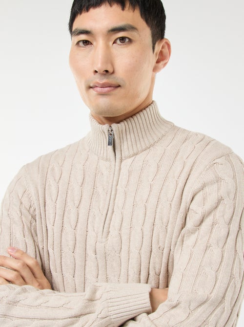 Pull col camionneur zippé torsadé en coton - Kiabi