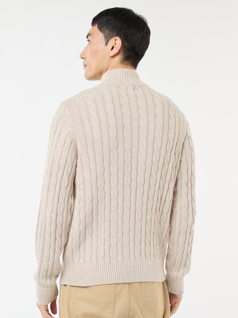 Pull col camionneur zippé torsadé en coton Beige - Kiabi