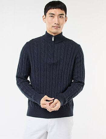 Pull col camionneur zippé torsadé en coton