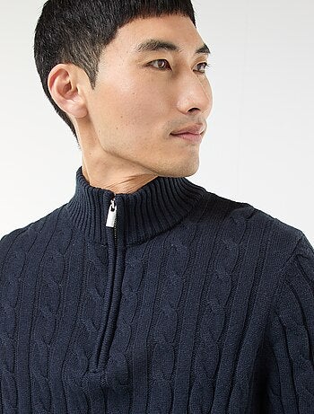 Pull col camionneur zippé torsadé en coton