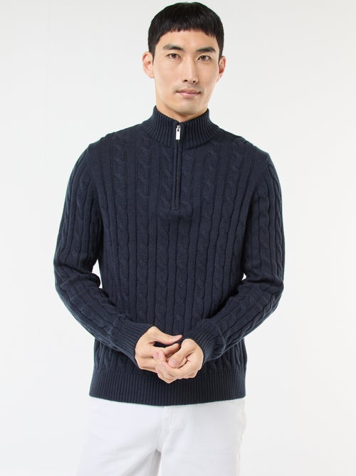 Pull col camionneur zippé torsadé en coton - Kiabi