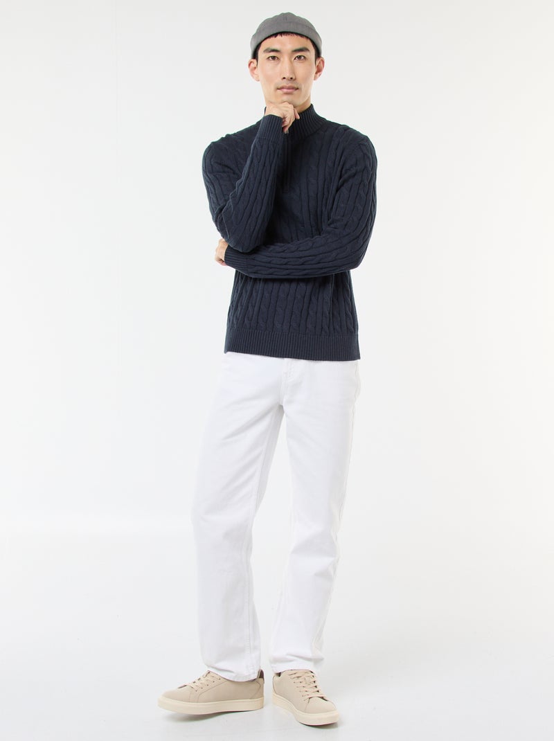 Pull col camionneur zippé torsadé en coton Bleu - Kiabi