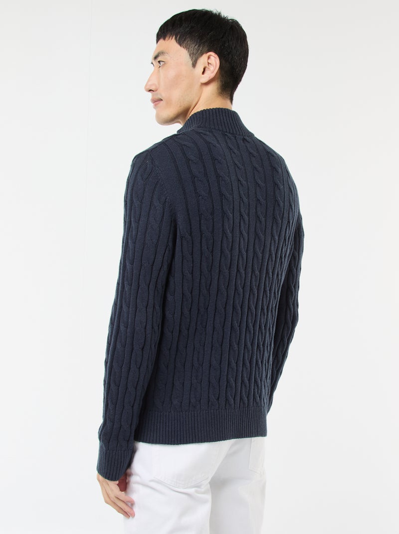 Pull col camionneur zippé torsadé en coton Bleu - Kiabi