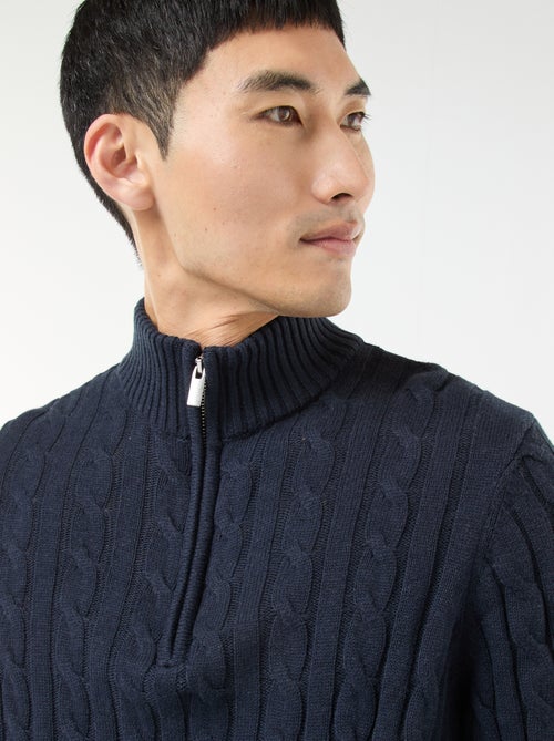 Pull col camionneur zippé torsadé en coton - Kiabi