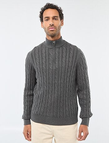 Pull col camionneur zippé torsadé en coton