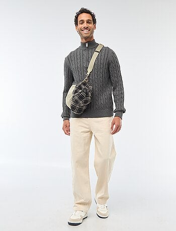 Pull col camionneur zippé torsadé en coton