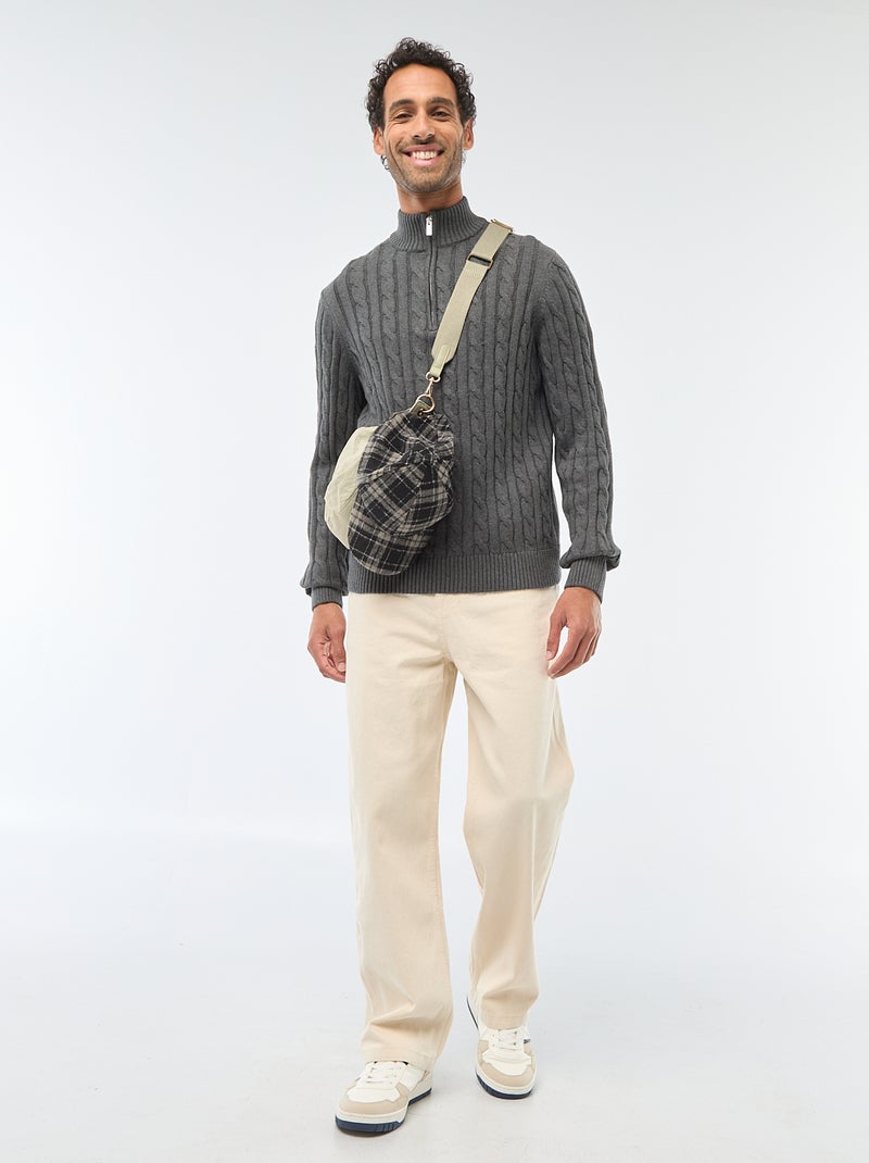 Pull col camionneur zippé torsadé en coton Gris - Kiabi