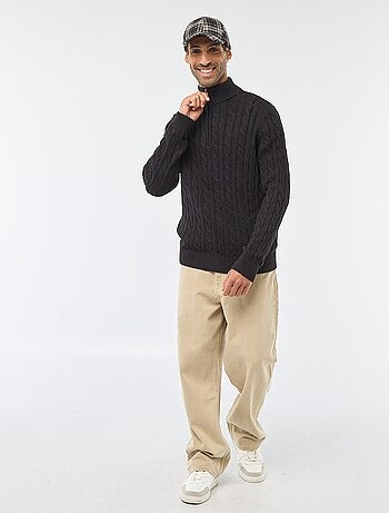 Pull col camionneur zippé torsadé en coton