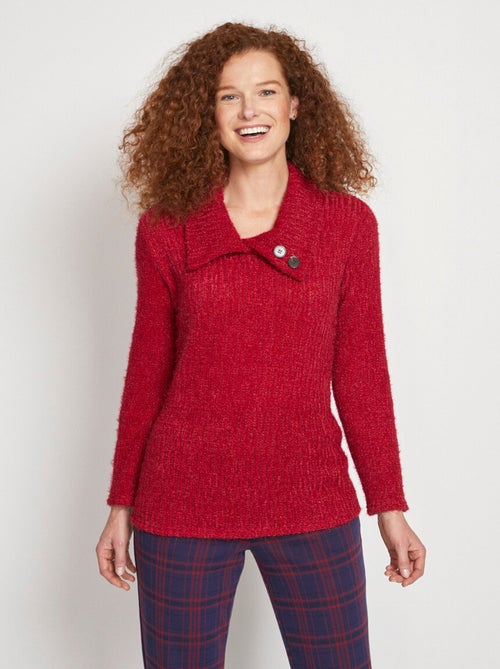 Pull col cassé maille chenille poilue - Kiabi