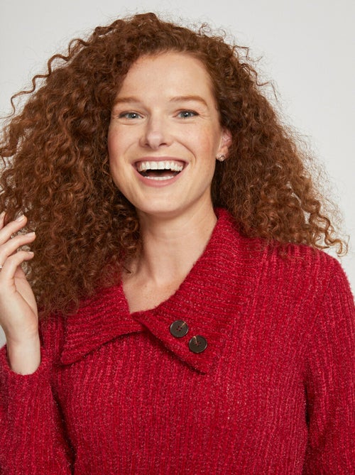 Pull col cassé maille chenille poilue - Kiabi