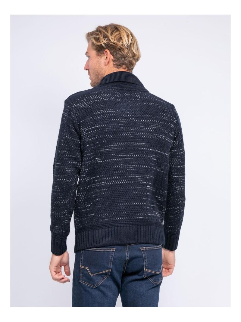 Pull col châle en maille LOOPING Bleu marine - Kiabi