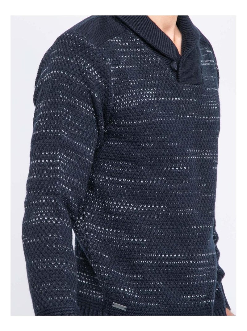 Pull col châle en maille LOOPING Bleu marine - Kiabi