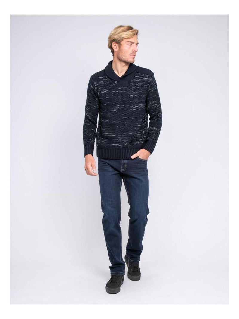 Pull col châle en maille LOOPING Bleu marine - Kiabi
