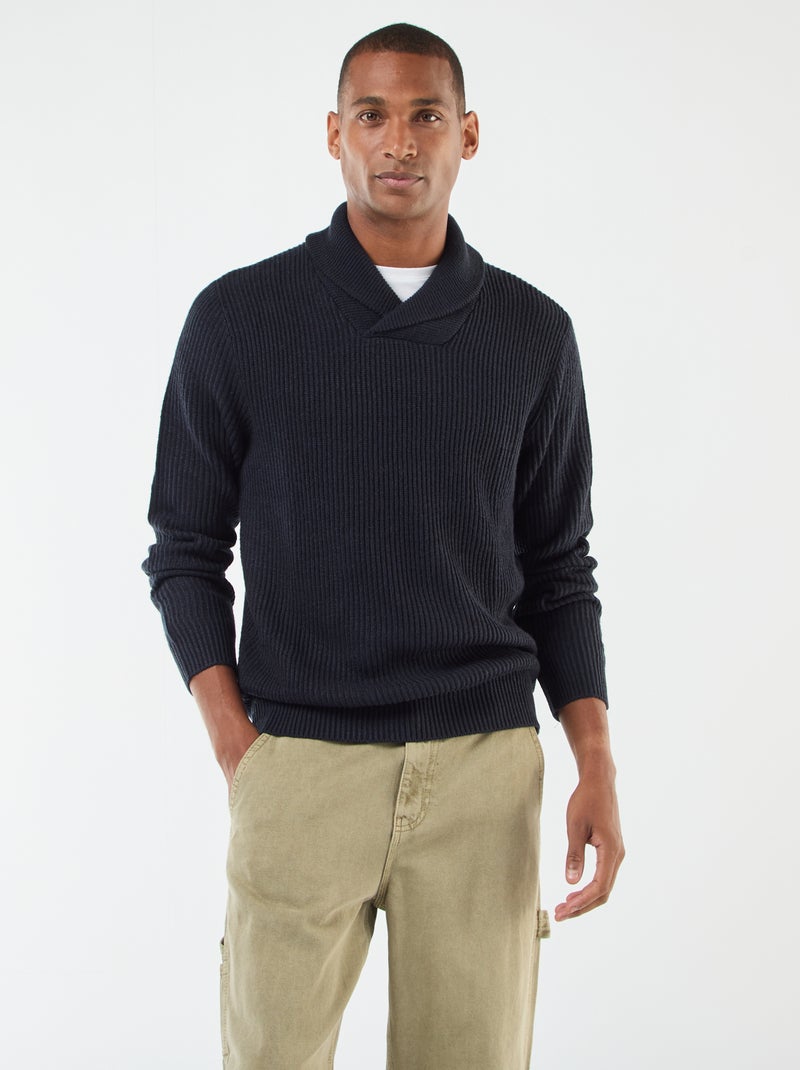Pull col chale uni Bleu - Kiabi