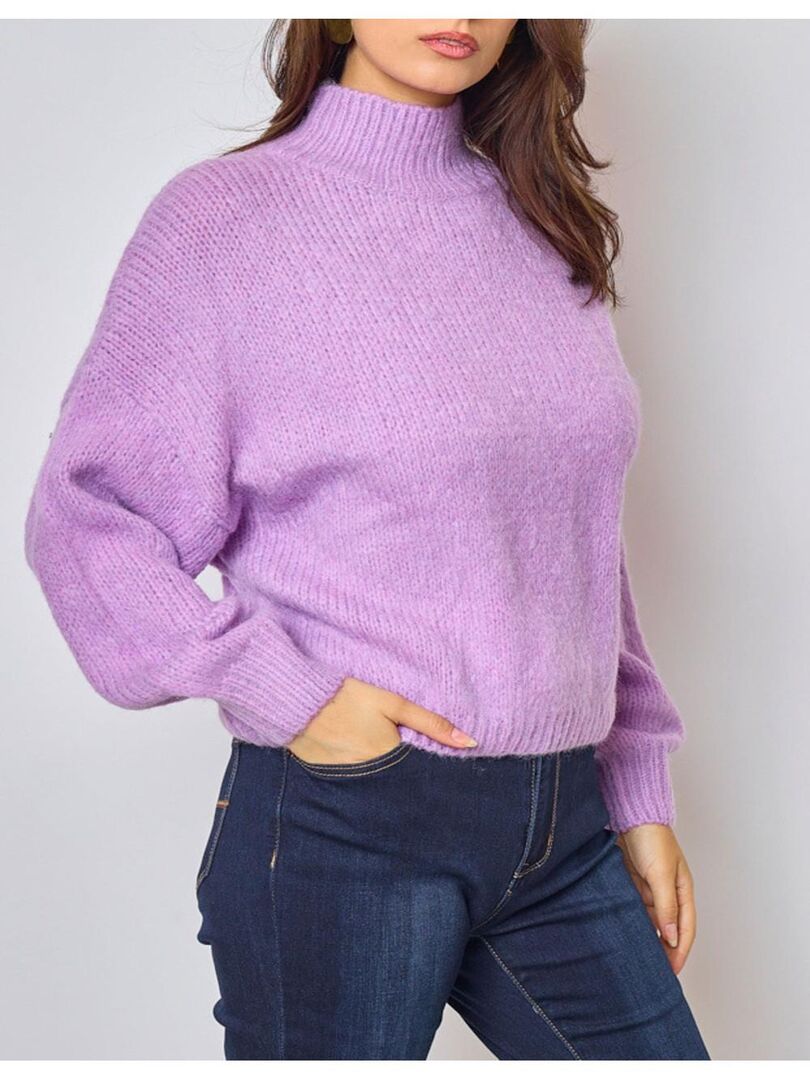 Pull col cheminé uni Kebello Violet - Kiabi