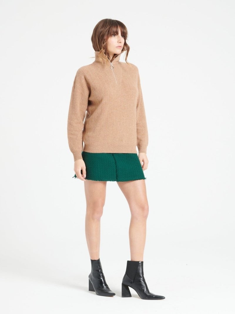 Pull col cheminé zippé femme 100% cachemire - LILLY 28 Camel - Kiabi