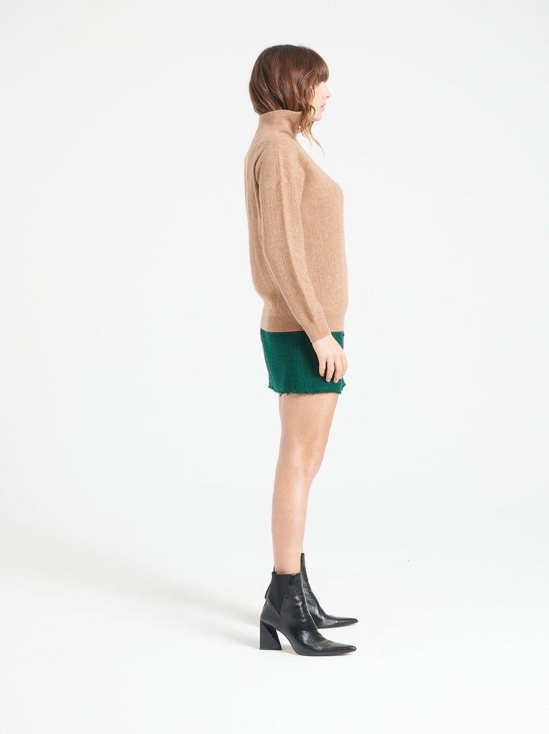 Pull col cheminé zippé femme 100% cachemire - LILLY 28 Camel - Kiabi
